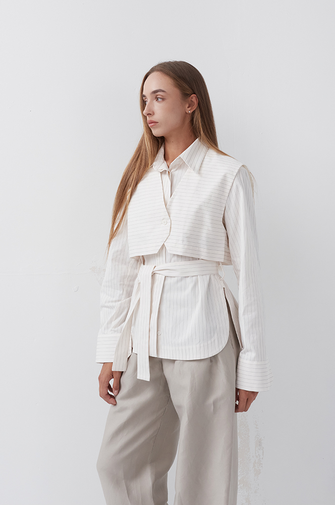 Сорочка з камізелькою смужка кремовий (Р 141)